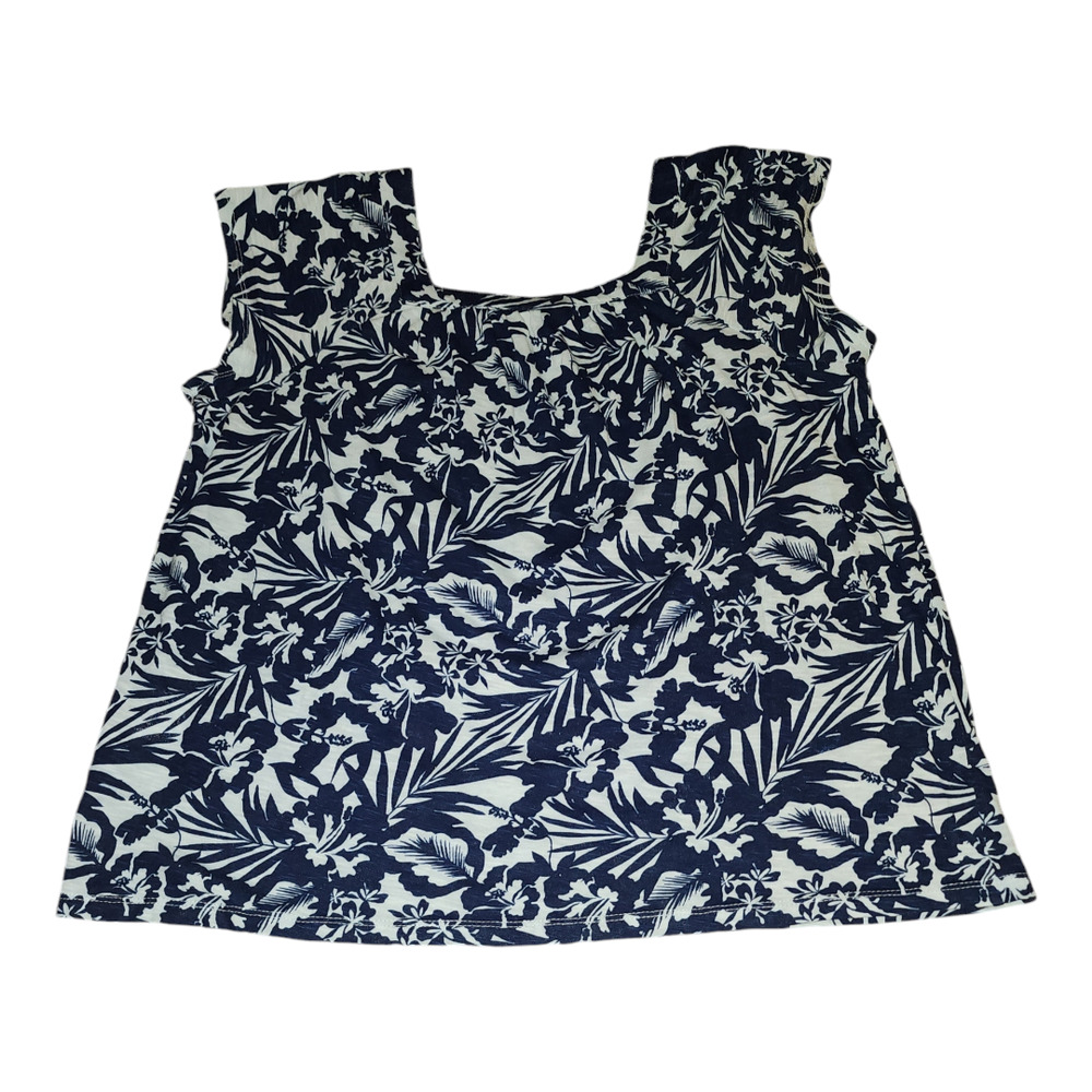 Style & Co. Short Sleeve Blouse Blue Tropical Print M